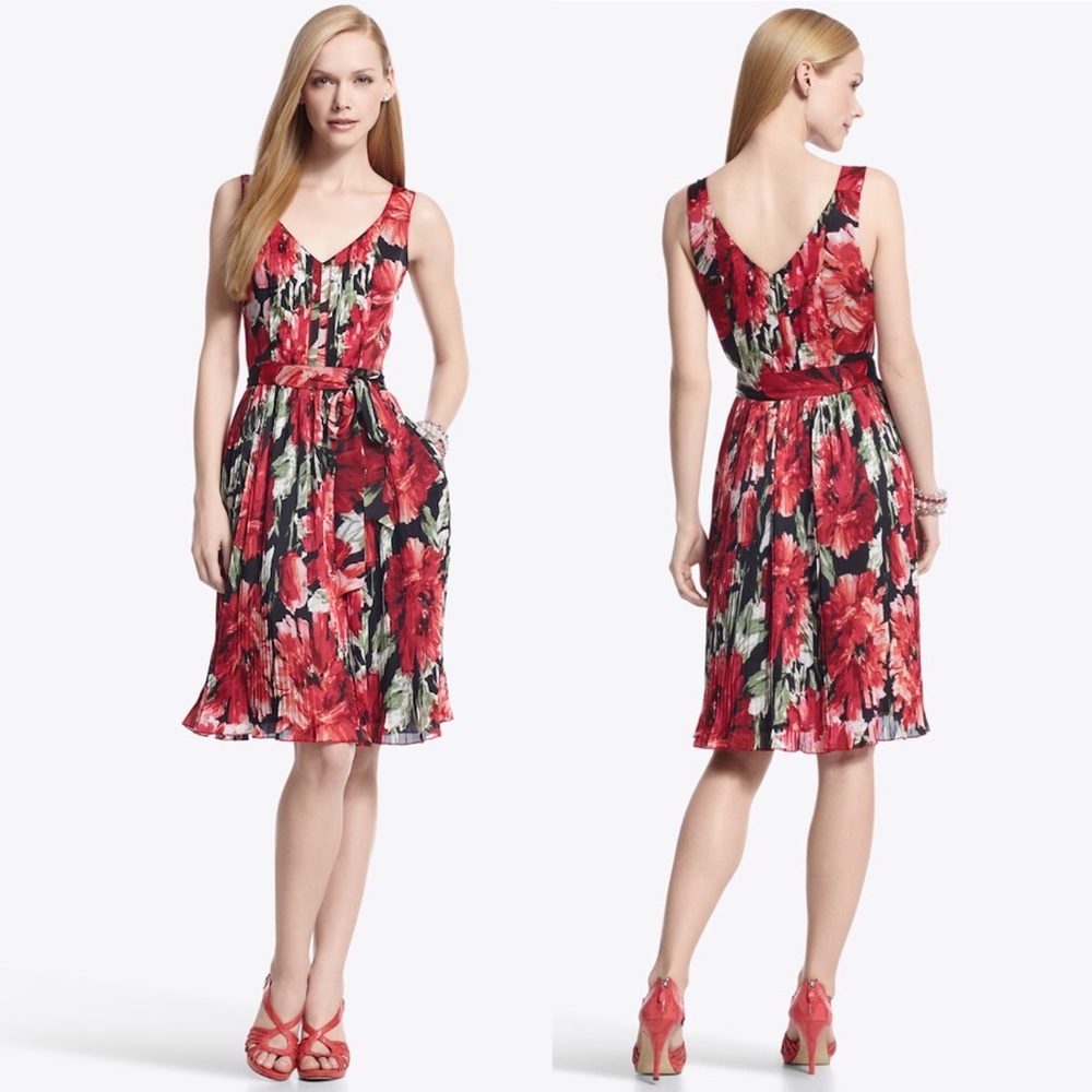 White House Black Market Red Floral Midi Dress